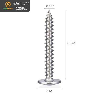 VGBUY 125Pcs #8x1-1/2 Wood Screws Phillips Modified Truss Head Stainless Steel 410 Quick Metal Self Tapping Screws - color: Silver, size: #8 x 1-1/2 inch