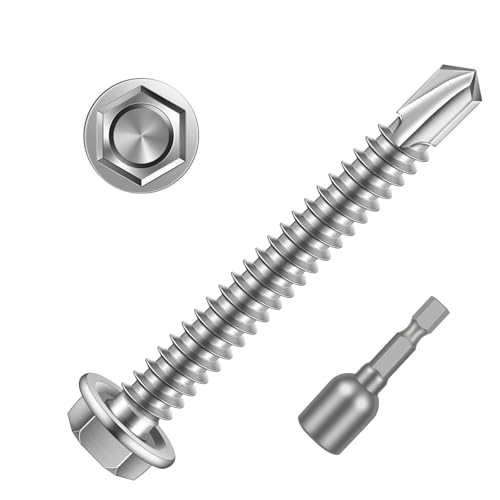#12 x 2 (1/2" to 3" Available) Hex Washer Head Self Drilling Sheet Metal Screws with Drill Point, Stainless Steel 410, 50 PCS - color: Silver, size: #12 x 2"