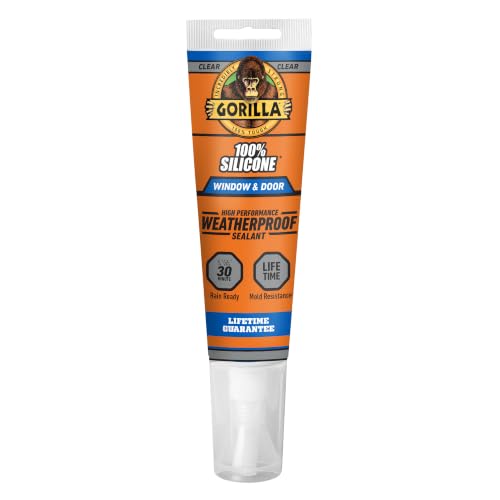 Gorilla 100% Silicone Window and Door Sealant Caulk, 2.8 fl oz, Clear, Waterproof, Easy to Use Touch-Up Caulking for Window Frames Door Frames Siding Trim Vents Indoor Outdoor - color: Clear, size: 2.8 Ounce