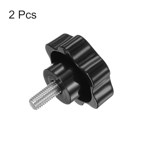 HARFINGTON 2pcs Star Knobs M8 x 16mm 304 Stainless Steel Threaded Stud 46mm Plastic 6-Star Head Hand Tightening Thumb Screw Clamping Jig Knob Handle, Black - size: M8 x 16mm x 46mm