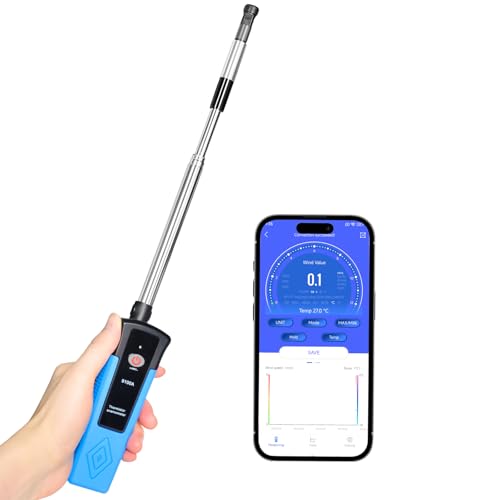 Hot Wire Anemometer Handheld CFM Meter with Bluetooth APP, Telescopic Probe