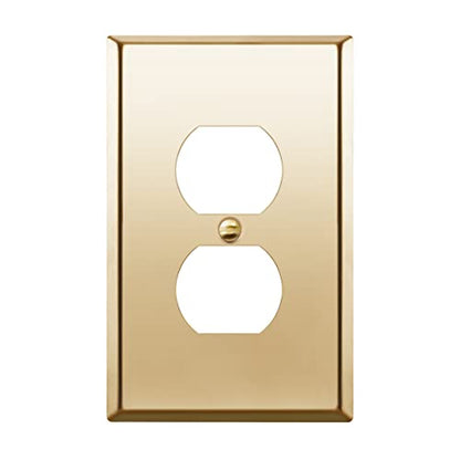 ENERLITES Duplex Receptacle Outlet Metal Wall Plate, 1-Gang Polished Brass - color: Polished Brass, size: Midsize