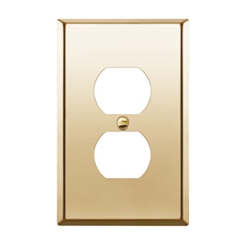 ENERLITES Duplex Receptacle Outlet Metal Wall Plate, 1-Gang Polished Brass - color: Polished Brass, size: Midsize