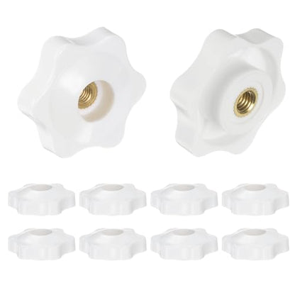 HARFINGTON 10pcs Star Knobs M5 Female Thread 32mm Head Plastic Through Hole Brass Screw-in Clamping Handles Threaded Hand Knobs, White - color: White, size: M5 x 32mm