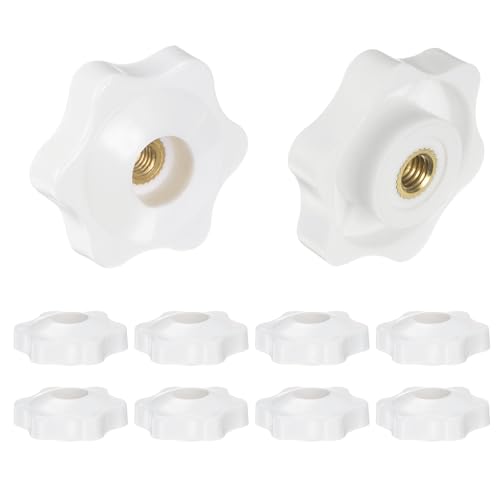HARFINGTON 10pcs Star Knobs M5 Female Thread 32mm Head Plastic Through Hole Brass Screw-in Clamping Handles Threaded Hand Knobs, White - color: White, size: M5 x 32mm