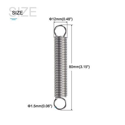 METALLIXITY Extension Spring (1.5x12x80mm/0.06"x0.48"x3.15") 2Pcs, 304 Stainless Steel Tension Spring Wire - for Home Repair Construction Machinery - size: 0.06"x0.48"x3.15"