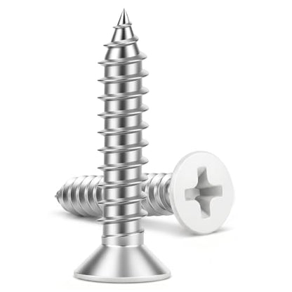 #8 x 1-1/2" Flat Head Wood Screw, Sheet Metal Screws, Stainless Steel 18-8 (304), White Head, 100 PCS - color: White Head, size: #8 x 1-1/2"