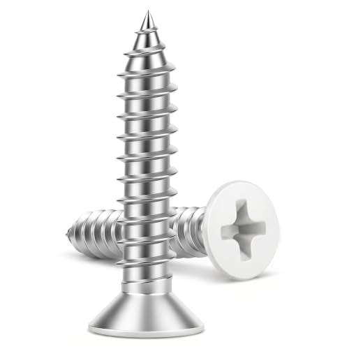 #8 x 1-1/2" Flat Head Wood Screw, Sheet Metal Screws, Stainless Steel 18-8 (304), White Head, 100 PCS - color: White Head, size: #8 x 1-1/2"