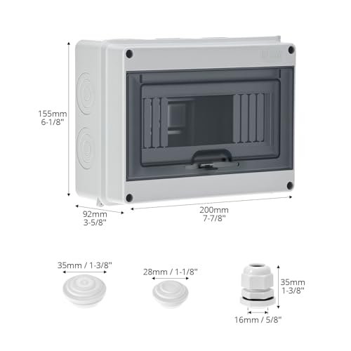 QWORK 8 Way Circuit Breaker MCB Distribution Protection Box, IP65 Waterproof ABS Plastic Breaker Electrical Box and Transparent Cover