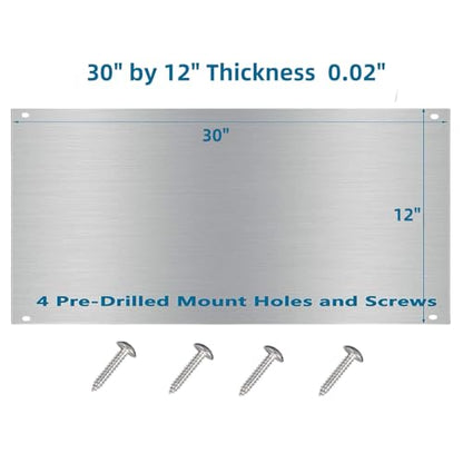 12 x 30-inch Reversible Stainless Steel Backsplash for Kitchen wall，Splatter Guard and Cooking Shield， Range Hood Accessories to Keep Kitchen Clean， Four Pre Drilled Holes for Easy Installation - size: 30"×12"(1-pc)