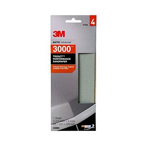 3M Performance 3000 Grit Sandpaper, 3-2/3 in x 9 in, Polish Clear Coat and Paint, Restore Shine, Ideal for Detailed Finishing and Polishing, Very Fine Grade Abrasive for Refined Finishes (03064) - size: 3 2/3 in x 9 in