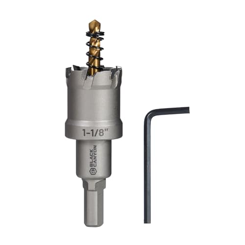 BLACK CANYON 1-1/8" Carbide Hole Saw, Doubling as Hole Saw & Drill bit with 3-Flat Shank and YG10X Carbide Cutter Head. Ideal for Stainless Steel, Aluminum, Carbon Steel - size: 1-1/8 inch