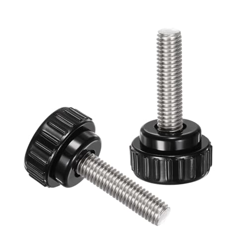 4pcs Knurled Clamping Knobs M8 x 35mm Metric 304 Stainless Steel Male Thread Thumb Screw on Type 25mm Plastic Round Head Threaded Hand Bolt Stud Knobs Black