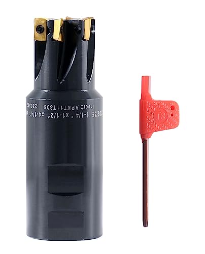 Accusize Industrial Tools 1-1/4'' 90 Deg Square Shoulder Indexable End Mill, 4-1/4'' Overall Length, APKT11T3 Carbide Inserts, 6 Flute, 0056-0923 - size: 1-1/4" Cut, 1-1/2" Shk, 6 Fl