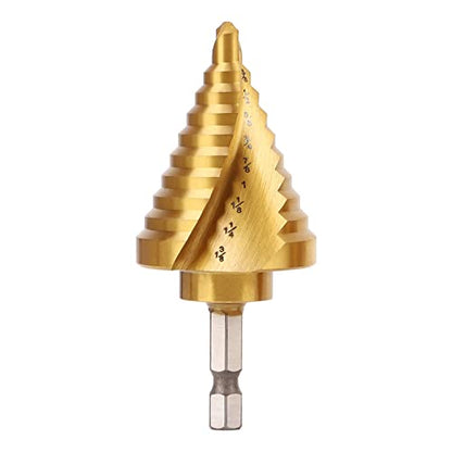 COMOWARE 10 Sizes HSS Titanium-Coated Step Drill Bit, 1/4" to 1-3/8", Two-Spiral Flute Step Bit for Metal, Stainless Steel, Wood & Plastic, with 1/4" Hex Shank - style: 1Pc Titanium - Hex Shank