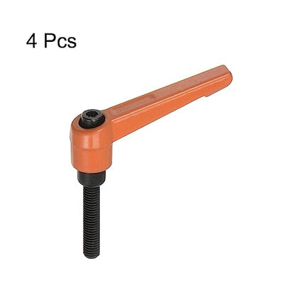 4pcs Adjustable Clamping Lever Handles M6 x 40mm Male Thread Bolt Knobs Rotating Screw Locking Quick Release Ratchet Push Button Handle, Orange