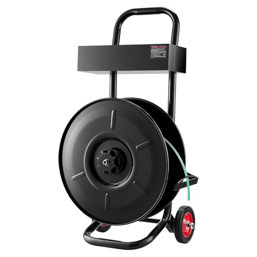 VEVOR Banding Strapping Cart, Fit for PET/PP/Polyester Strapping Coils with 8 inches Core Size, Heavy Duty Strapping Dispenser Equipped with Upgrade Brake System, Built-in Spacious Tray for Tools - size: NEW-8" Core