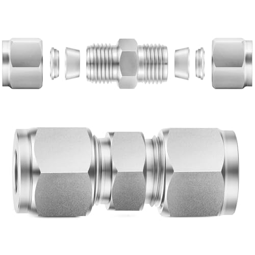 ChillWaves 304 Stainless Steel Compression Tube Fitting, 1/2" OD x 1/2" OD Compression Union Connector(2-PACK) - size: 1/2" OD x 1/2" OD