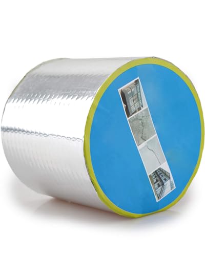 AUDTMWH Butyl Rubber Aluminum Foil Tape 2 in x 16.4 Ft (W x L), Super Waterproof Aluminum Butyl Tape, Multi-Use Repair for Boat and Pipe Sealing, Window Sealing