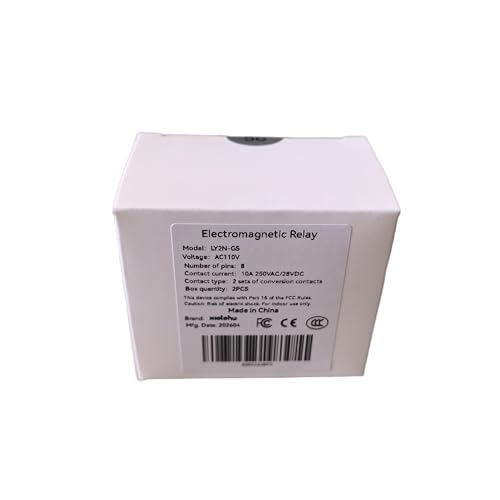 Electromagnetic Power Relay, 8-Pin 10 AMP 110V AC Relay Coil with Socket Base, LED Indicator, DPDT 2NO 2NC LY2N-GS 2PCS [Applicable for DIN Rail System] (2, AC110V)