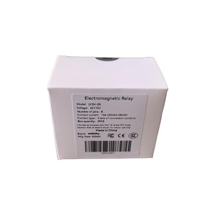 Electromagnetic Power Relay, 8-Pin 10 AMP 110V AC Relay Coil with Socket Base, LED Indicator, DPDT 2NO 2NC LY2N-GS 2PCS [Applicable for DIN Rail System] (2, AC110V)
