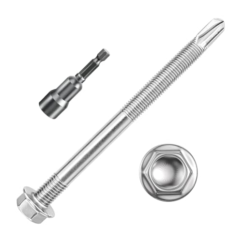Wensilon 2lbs 5/16×5" Stainless Steel Self Drilling Screws, 20 PCS - color: Silver, size: 5/16×5"