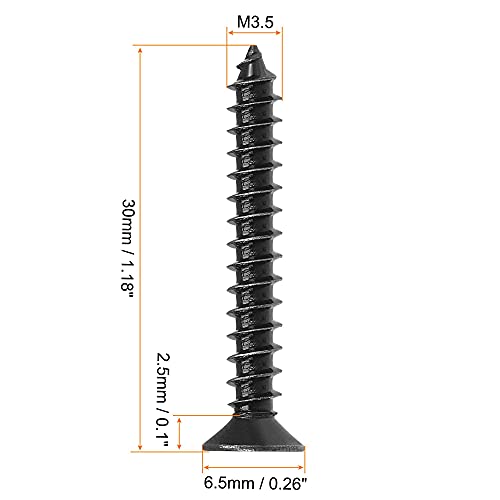 uxcell M3.5 x 30mm Wood Screws Phillips Flat Head Carbon Steel Self Tapping Screws Black 200pcs - size: M3.5 x 30mm