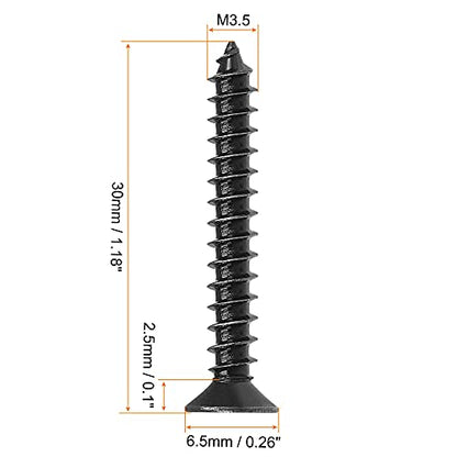 uxcell M3.5 x 30mm Wood Screws Phillips Flat Head Carbon Steel Self Tapping Screws Black 200pcs - size: M3.5 x 30mm