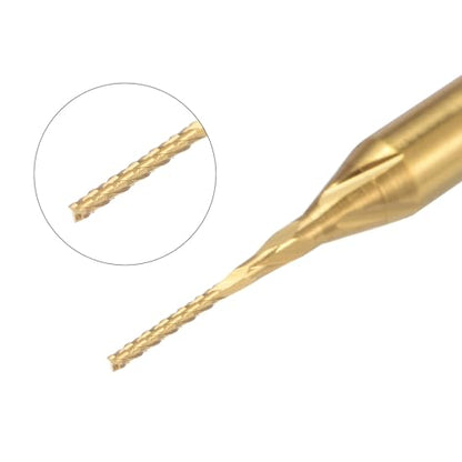 uxcell 10Pcs 0.6mm Titanium Coat Carbide End Mill Engraving Milling Cutter CNC Router Bits for PCB Machine, 1/8" Shank - size: 0.6mm