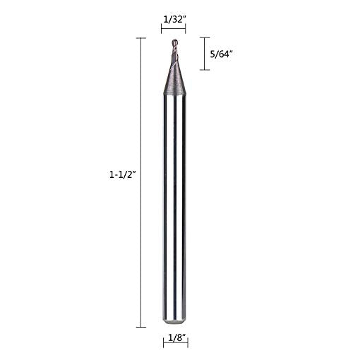 SpeTool 5Pcs Carbide Ball Nose End Mills with TiAlN Coated , 1/32 inch Cutting Diameter , 1/8 inch Shank , Up Cut Spiral Router Bits CNC End Mill Set for Metal Steels Engraving - size: D1/32"