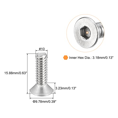 uxcell #10-24x5/8 Flat Countersunk Head Socket Cap Screws, 50Pcs 304 Stainless Steel Hex Socket Flat Head Screws, Full Thread, Countersunk Bolts - size: #10-24x5/8"