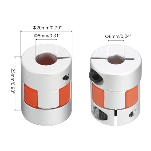 uxcell Aluminum Plum Shaft Coupling 6mm to 8mm Bore L25xD20 Flexible Coupler Joint for Machine and Servo Stepped Motor Pack of 1