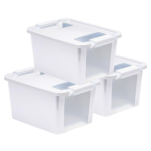 Curver Set of 3 Small VersaBox Plastic Organization and Storage Box with Secure Latching Lid, White - size: Small