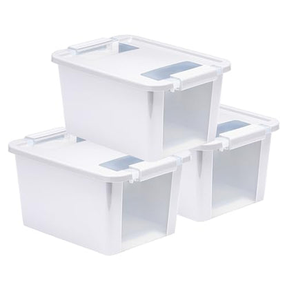 Curver Set of 3 Small VersaBox Plastic Organization and Storage Box with Secure Latching Lid, White - size: Small