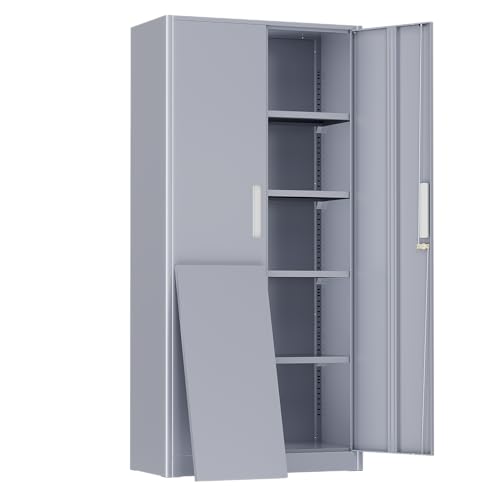 Greenvelly Metal Storage Cabinet,72" Locking Metal Garage Storage Cabinet with Doors and 4 Adjustable Shelves, Lockable Steel Cabinet for Home Office, Garage, Shop, School (Dark Grey 32" W x 16" D) - color: Dark Grey, size: 72 Inch - 32W