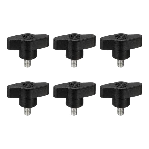 PATIKIL M6 x 10mm Tee Wing Thumb Screws, 6Pcs Carbon Steel Mechanical Handle Bolt Thumb Screws for Remove Replace Hand Clamping Tightening Knobs Power Supply, Black - size: M6 x 10mm