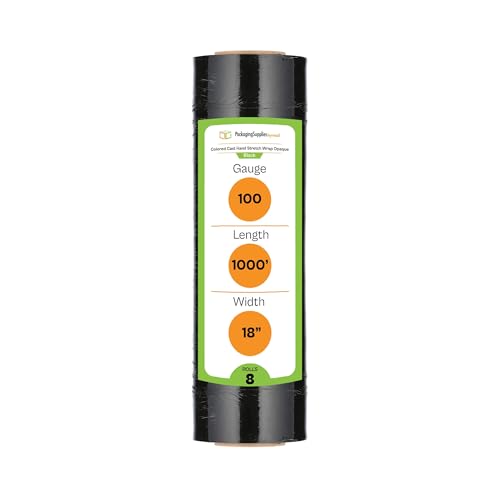 PSBM Dark Black Stretch Wrap, 8 Rolls 18 Inch x 1000 Feet 100 Gauge, Heavy Duty Plastic Wrap Industrial Strength Shrink Film for Moving, Packing & Shipping - color: Black, size: 8 Rolls