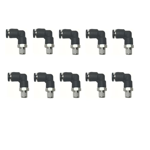 Pneumatic Elbow Push to Connect Fitting 5/32 Inch Tube OD x 1/16 NPT Male Thread,90 Degree Elbow Pneumatic Tube Connector PL5/32-N1/16(Pack of 10) - color: Black, size: 5/32'' OD x 1/16 NPT