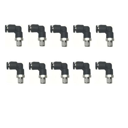 Pneumatic Elbow Push to Connect Fitting 5/32 Inch Tube OD x 1/16 NPT Male Thread,90 Degree Elbow Pneumatic Tube Connector PL5/32-N1/16(Pack of 10) - color: Black, size: 5/32'' OD x 1/16 NPT