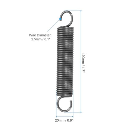 PATIKIL Extension Spring, 1pcs Wire Diameter 0.1", OD 0.8", Free Length 4.7" Spring Steel Dual Hook Tension Springs for Lawn Tractor Home Repairs DIY, Grey - size: 2.5*20*120mm