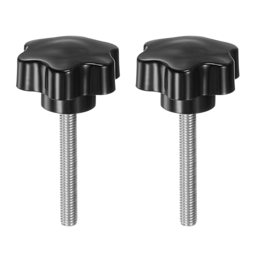 HARFINGTON 2pcs Star Knobs M8 x 57mm 304 Stainless Steel Threaded Stud 46mm Plastic 6-Star Head Hand Tightening Thumb Screw Clamping Jig Knob Handle, Black - size: M8 x 57mm x 46mm