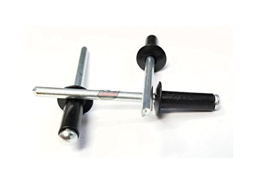Black 3/16" Blind Pop Rivets Aluminum Large Head with Steel Mandrel Fasteners .250 - .375 Grip Range - color: Black