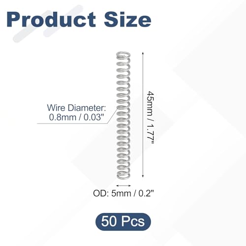 uxcell 50Pcs 304 Stainless Steel Compression Springs,0.8mmWD, 5mm ODx45mm L - size: 5mmx45mm