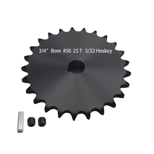 #50 Roller Chain Sprocket 25 Tooth 3/4" Bore (3/16" Keyway) Black Oxide with 2 Set Screws & Key Included for Conveyor Farm Equipment Packaging Industrial Heavy Duty Drive, Hardened Steel 50BS25-3/4 - size: 3/4 inch, style: 25tooth