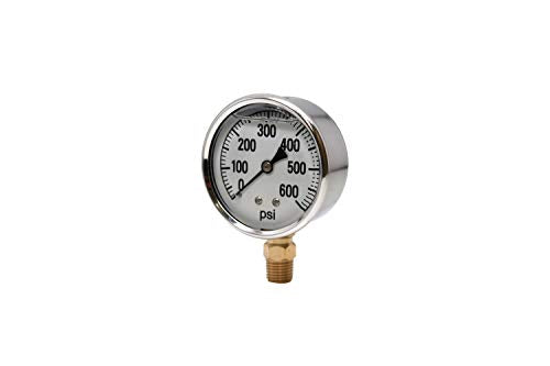 Valley Industries 41 Series 2.5" 600 PSI Pressure Gauge - Stainless Steel, 1/4" NPT Brass Bottom Mount, Glycerin Filled - size: 600 PSI