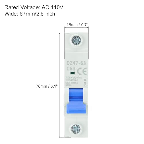 MECCANIXITY 4Pcs Miniature Circuit Breaker 1P 63A AC 110V DZ47-63 DIN Rail Mount Disconnect Switch Circuit Breaker Protection Thermal Magnetic Trip for Short Circuit Protection, Overload Blue - style: 63A