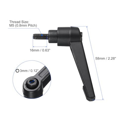 uxcell 4pcs Clamping Lever Handles, M5 x 16mm Black Oxide Carbon Steel Threaded Male Stud, Adjustable Handles Locking Quick Release Ratchet Push Button Bolt Knobs, Black - size: M5 x 16mm