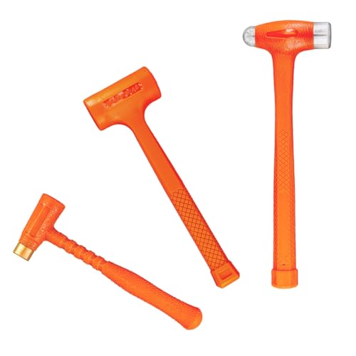 XtremepowerUS 3-Pieces Dead Blow Hammer Set, Brass Hammer, Ball-Peen Hammer, and Dead Blow Hammer, Unibody Checkered Grip, Spark & Rebound Resistant