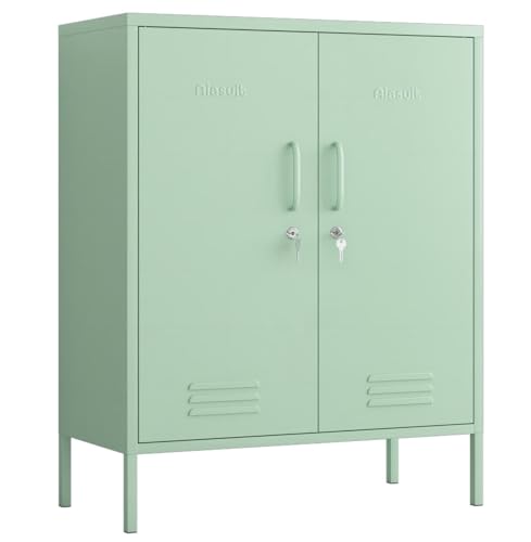 Green 2-Door Lockable Metal Storage Cabinet, Heavy Duty 3-Tier Tall Locker with Removable Shelves, Multifunctional Accent Cabinet for Home, Office, Entryway & Hallway, Easy Assembly - color: Sage