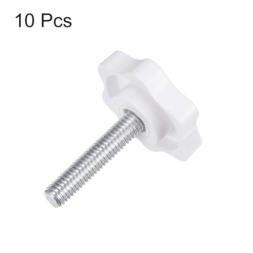 HARFINGTON 10pcs Star Knobs M6 x 30mm Male Thread 32mm Plastic 6-Point Head Stud Knob Hand Tightening Clamping Screw Replacement Threaded Handle, White - size: M6 x 30mm